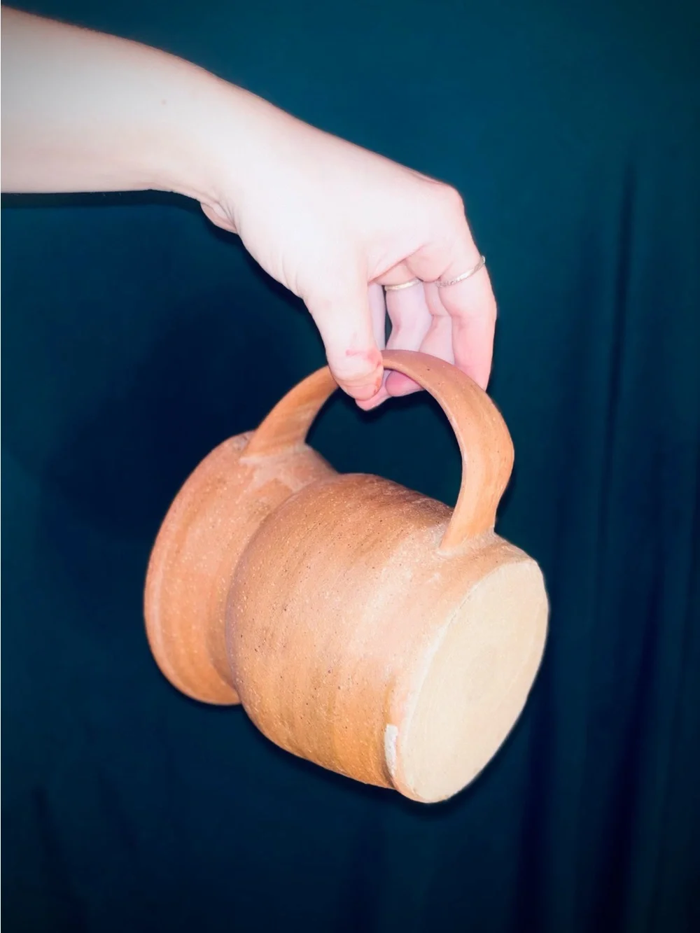 Vtg 1980s Handmade Raw Terracotta Earthenware Pottery Pitcher